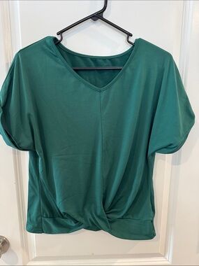 SHEIN Teal Green V-Neck Twist Front Short Sleeve Top